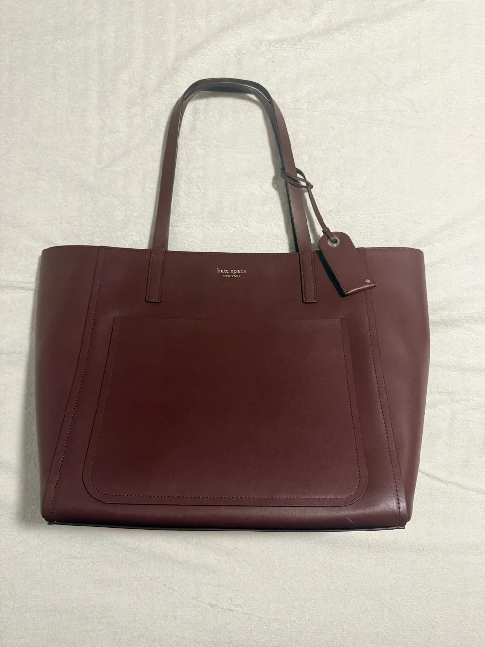 Kate Spade Wine Red Leather Tote with Front Pocket